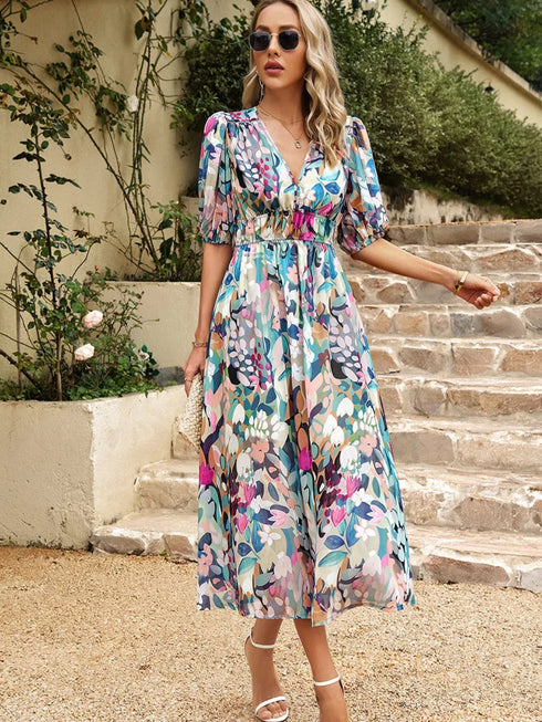 printed-puff-sleeve-midi-dress OhSoStyled at Sophia's Style-5